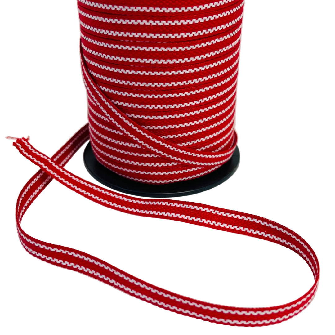 Fabric Ribbon Trim by the yard - Red & white stripe