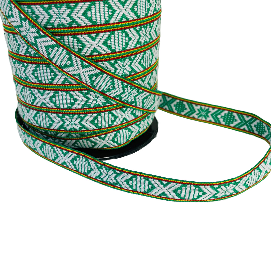Fabric Ribbon Trim by the yard - Green & white