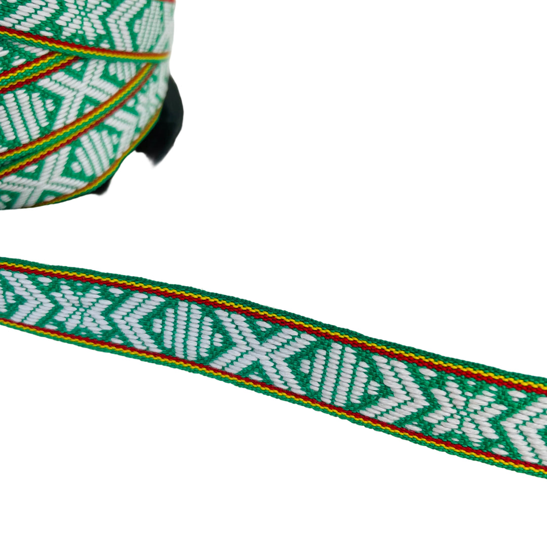 Fabric Ribbon Trim by the yard - Green & white