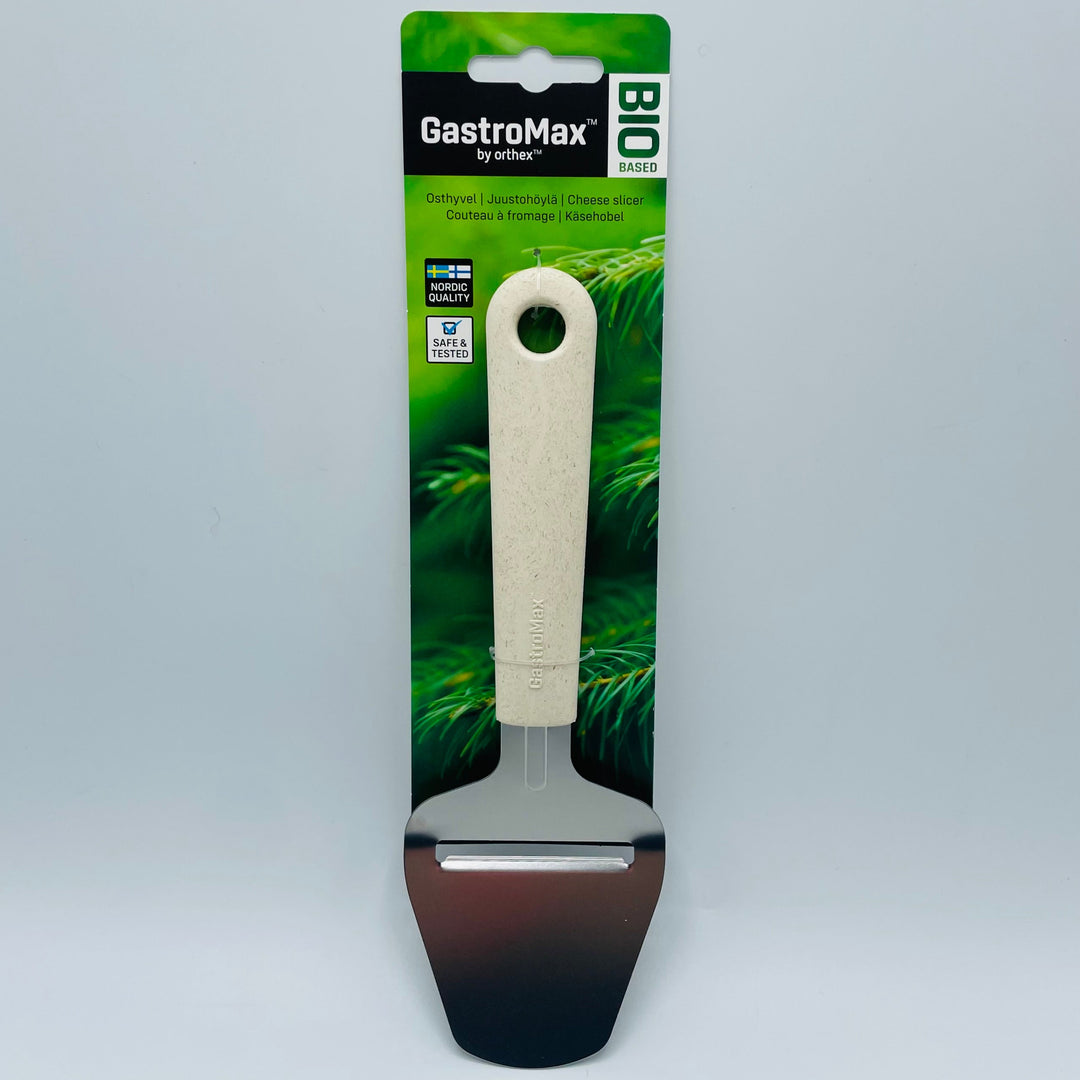 Long plane stainless steel cheese slicer with wood-fiber handle