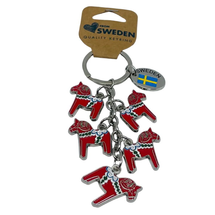 Keyring with 5 Dala Horses