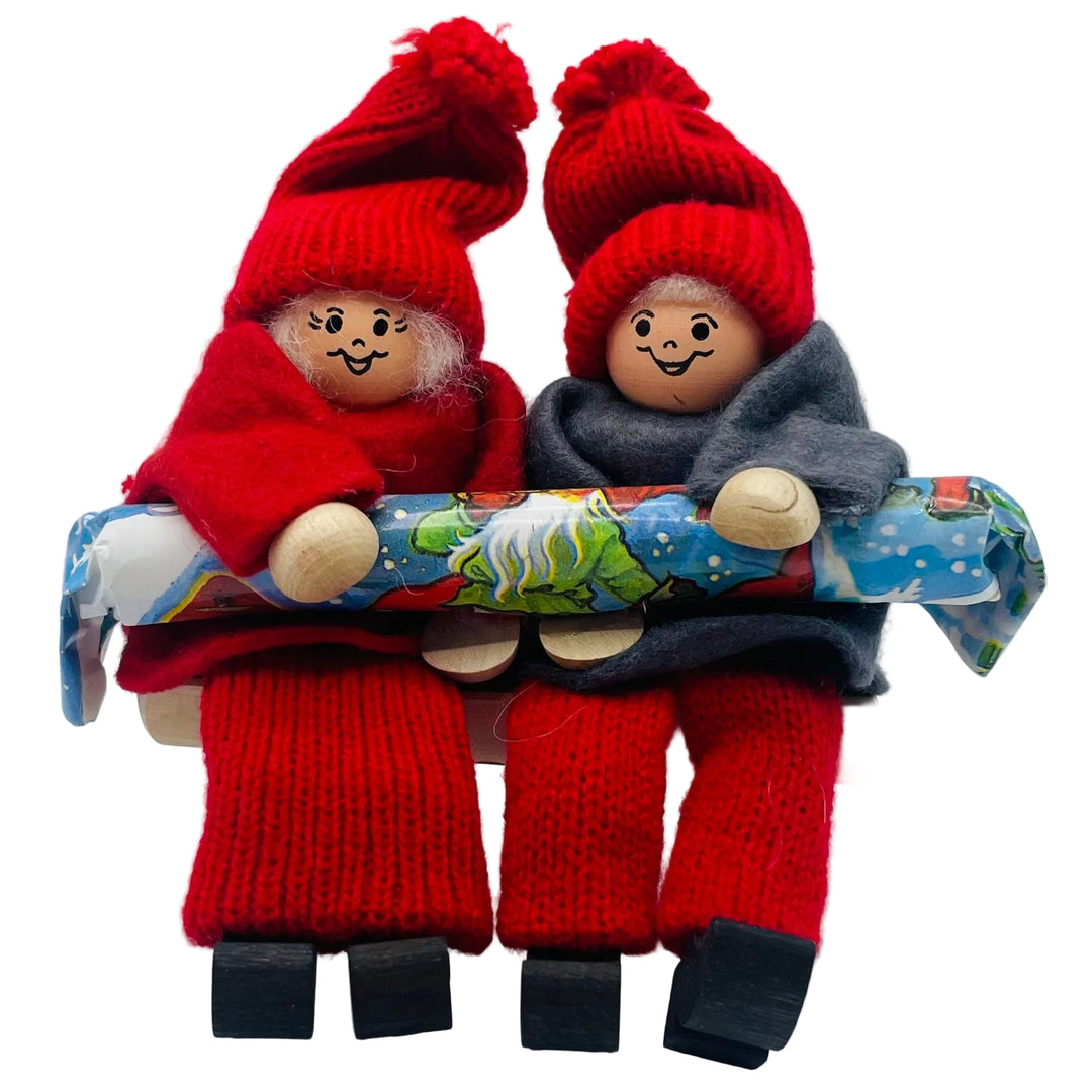 Swedish tomte couple on bench