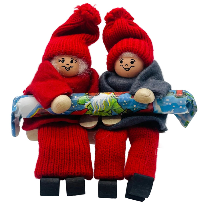 Swedish tomte couple on bench