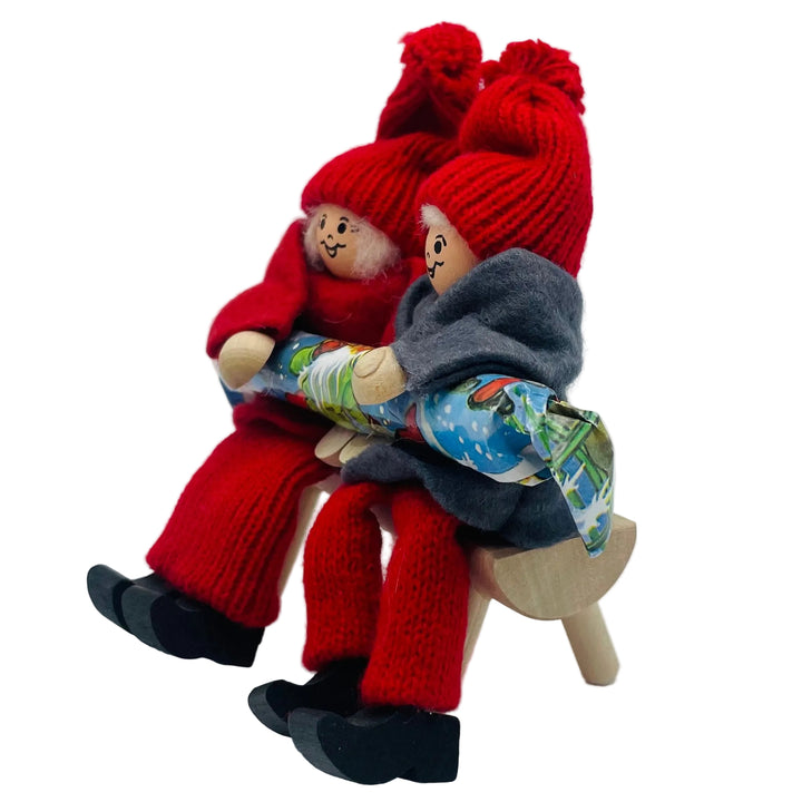 Swedish tomte couple on bench