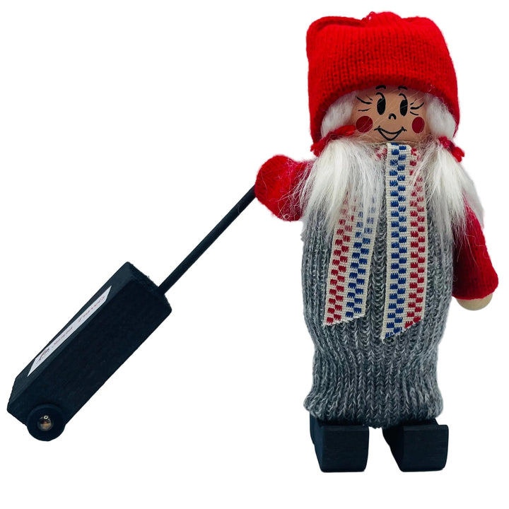 Swedish tomte lady with suitcase