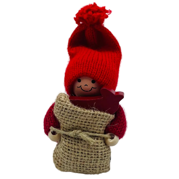 Swedish tomte with Dala horse in burlap sack