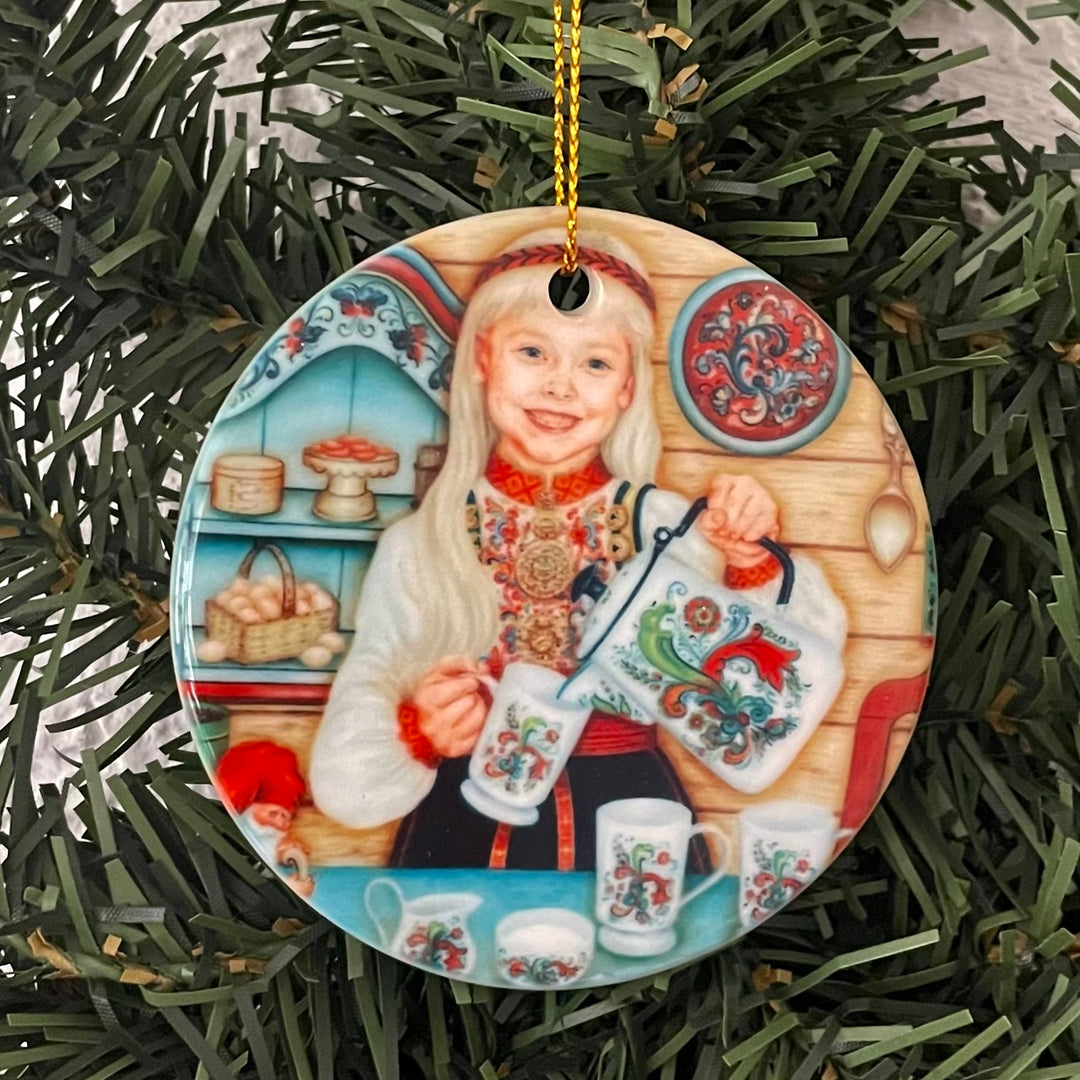Ceramic Ornament, Suzanne Toftey Coffee Pot girl