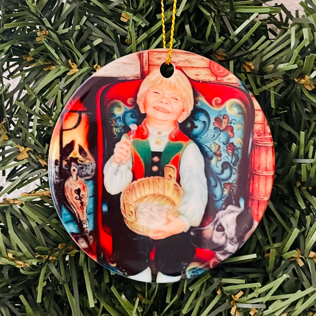 Ceramic Ornament, Suzanne Toftey Boy eating pickled herring