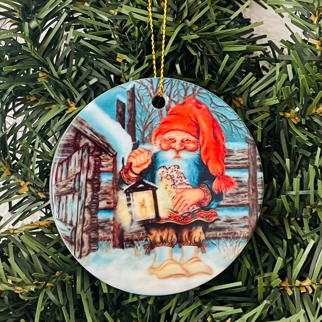 Ceramic Ornament, Suzanne Toftey Nisse with Lantern