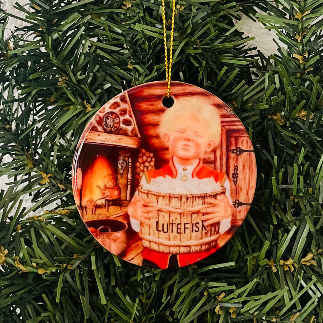 Ceramic Ornament, Suzanne Toftey Lutefisk boy