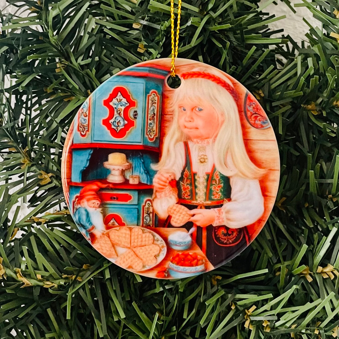 Ceramic Ornament, Suzanne Toftey Girl with Vafler
