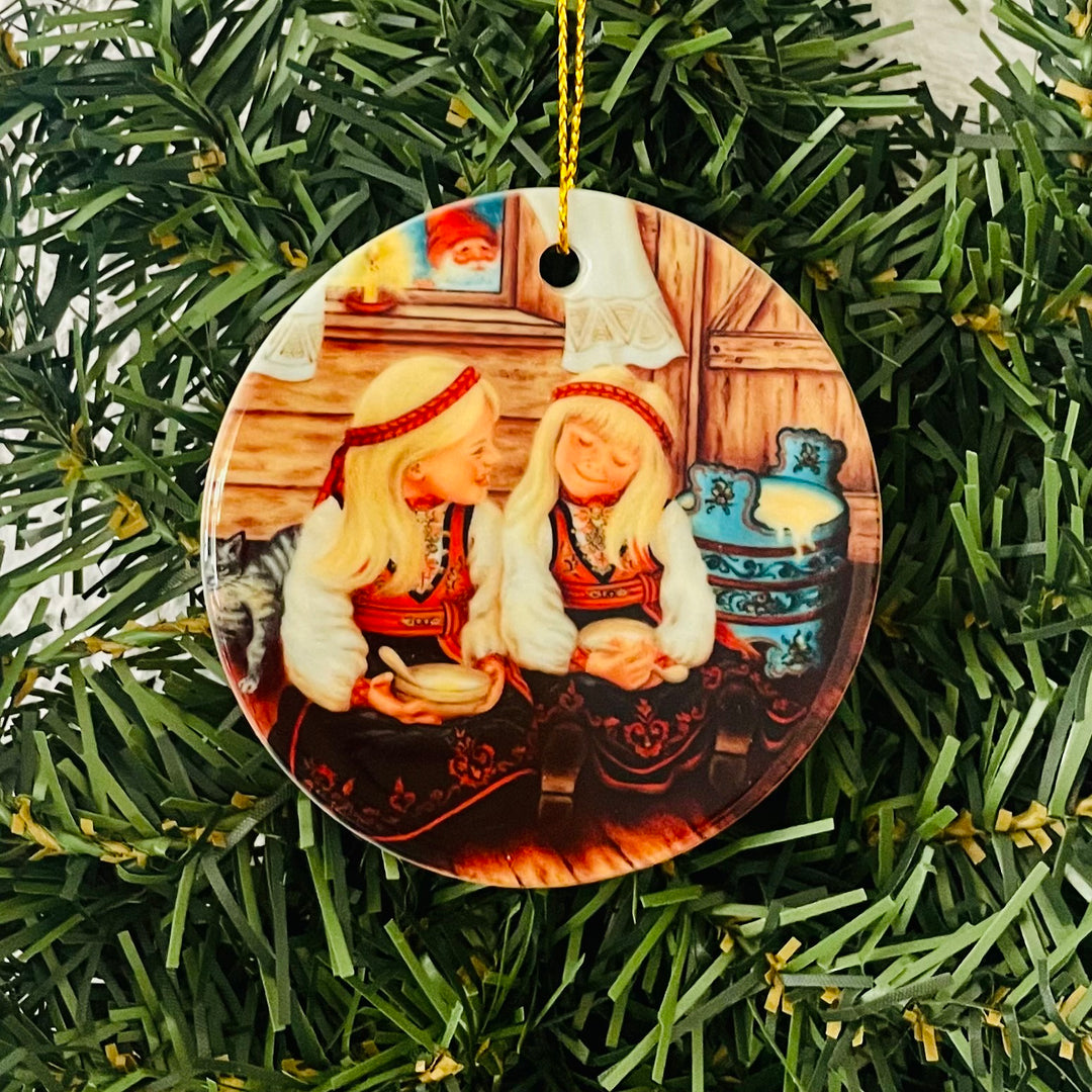 Ceramic Ornament, Suzanne Toftey Girls with Rommegrøt