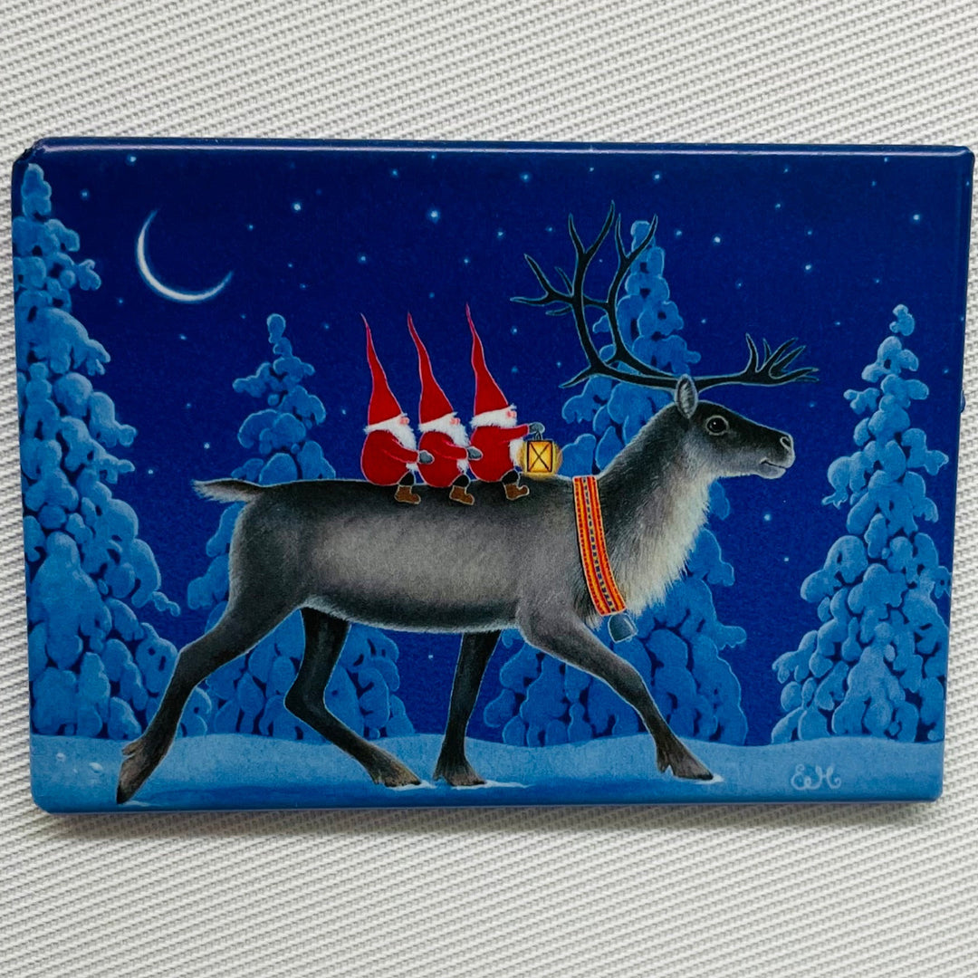 Rectangle Magnet, Eva Melhuish Reindeer with Tomtar