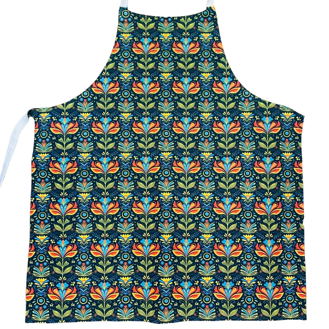 Apron - Folk Art Flowers on Black
