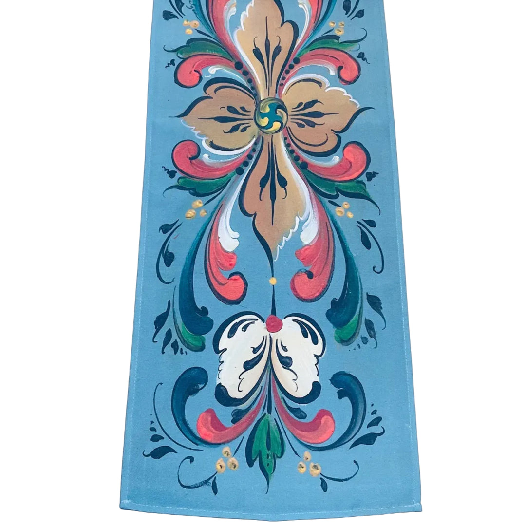 Lise Lorentzen Rosemaling Blue Table Runner