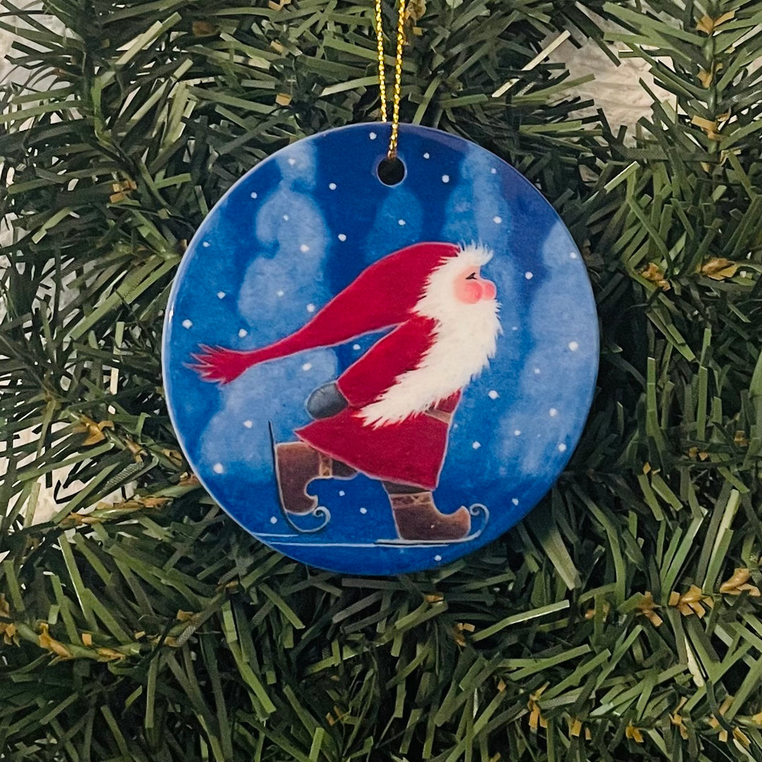Ceramic Ornament, Eva Melhuish Skating Tomte
