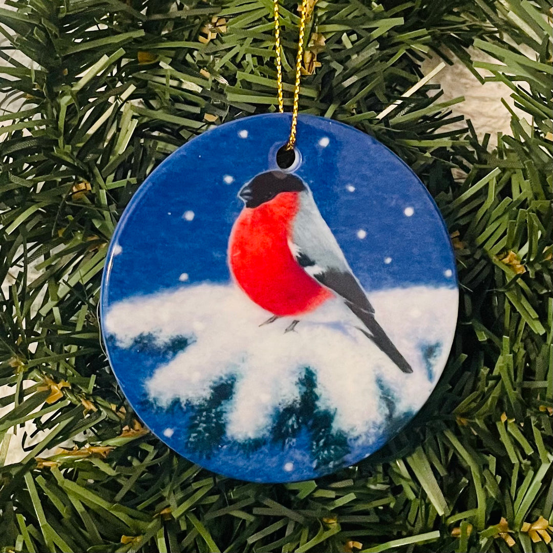 Ceramic Ornament, Eva Melhuish Winter Robin Domherre Bullfinch