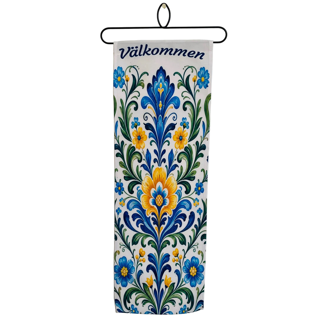 Välkommen Blue Folk Art Flowers Wall Hanging