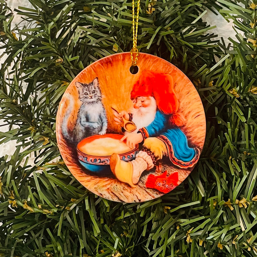 Ceramic Ornament, Suzanne Toftey Nisse & Cat with Rice Porridge