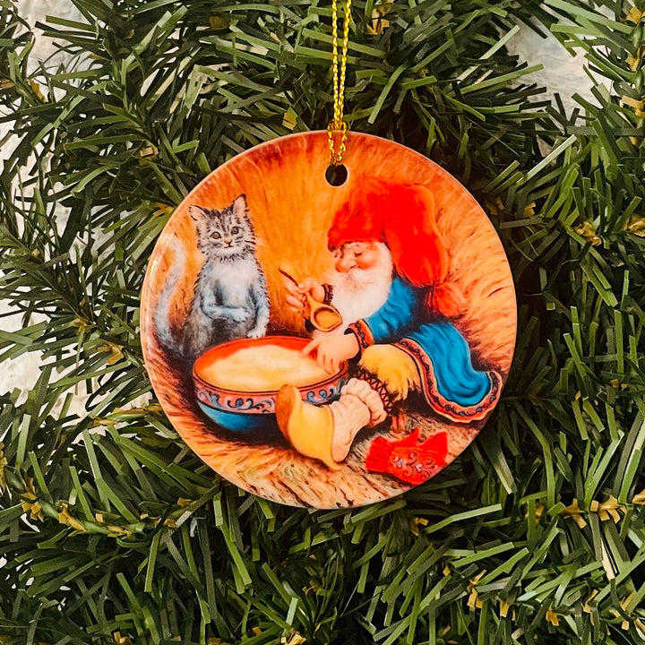 Ceramic Ornament, Suzanne Toftey Nisse & Cat with Rice Porridge