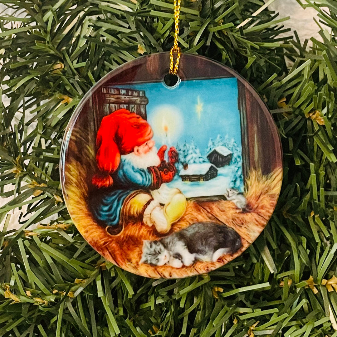 Ceramic Ornament, Suzanne Toftey Nisse with Christmas star