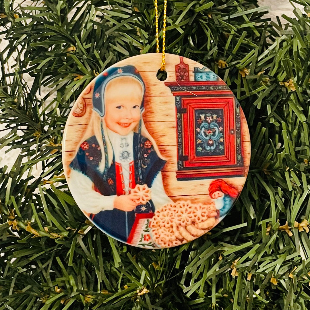 Ceramic Ornament, Suzanne Toftey  Girl with Rosettes