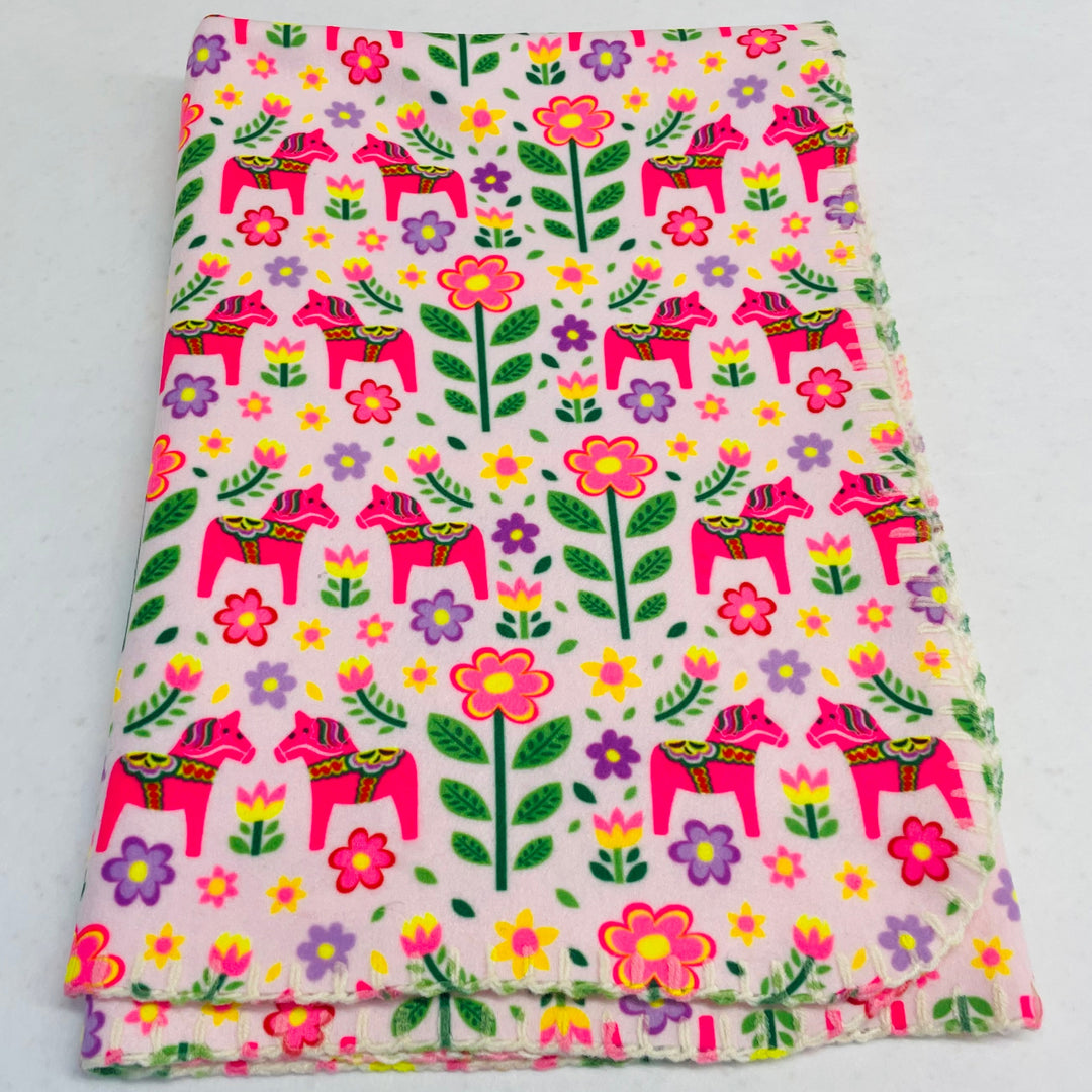 Fleece Baby Blanket - Dala horses
