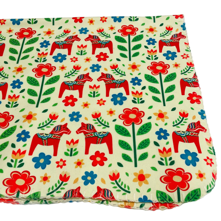 Fleece Baby Blanket - Dala horses
