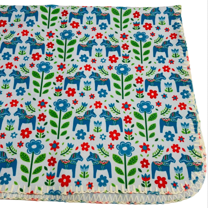 Fleece Baby Blanket - Dala horses