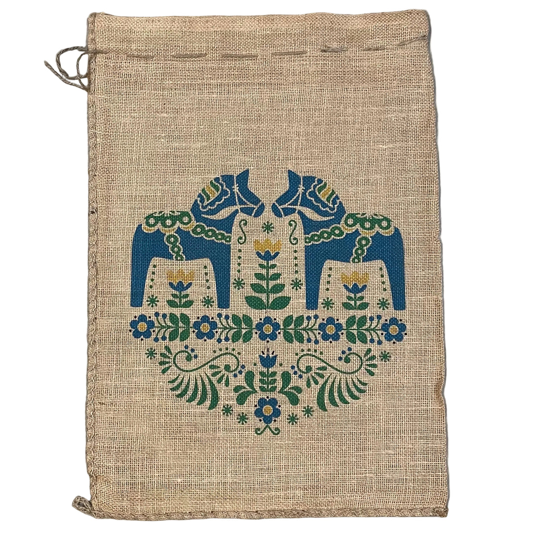 Burlap Gift Sack - Dala horses