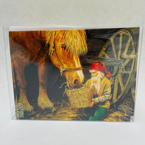 Boxed Note Cards, Jan Bergerlind Tomte Gnome feeding horse