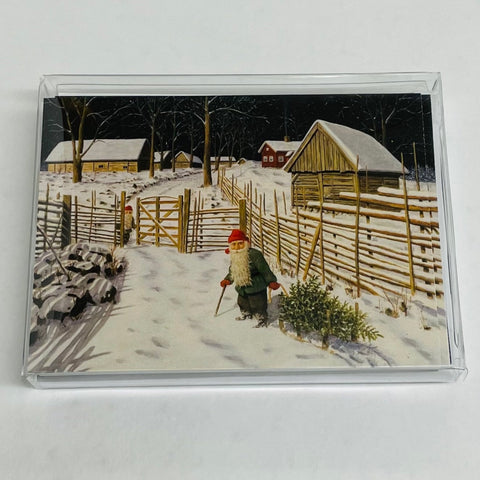 Boxed Note Cards, Jan Bergerlind Tomte Gnome bringing home the tree