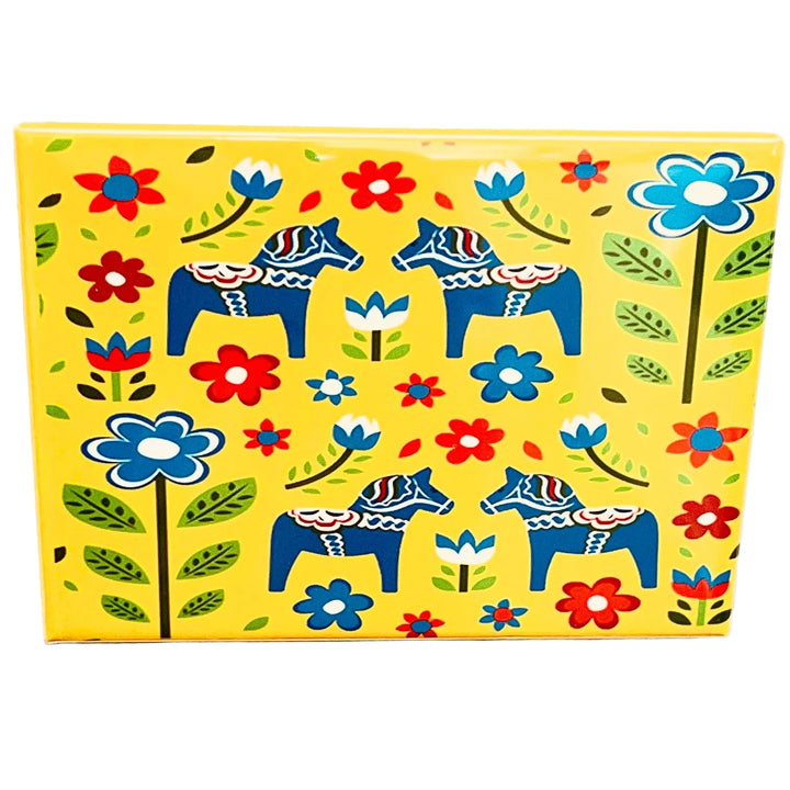 Rectangle Magnet, Blue Dala Horses & Flowers
