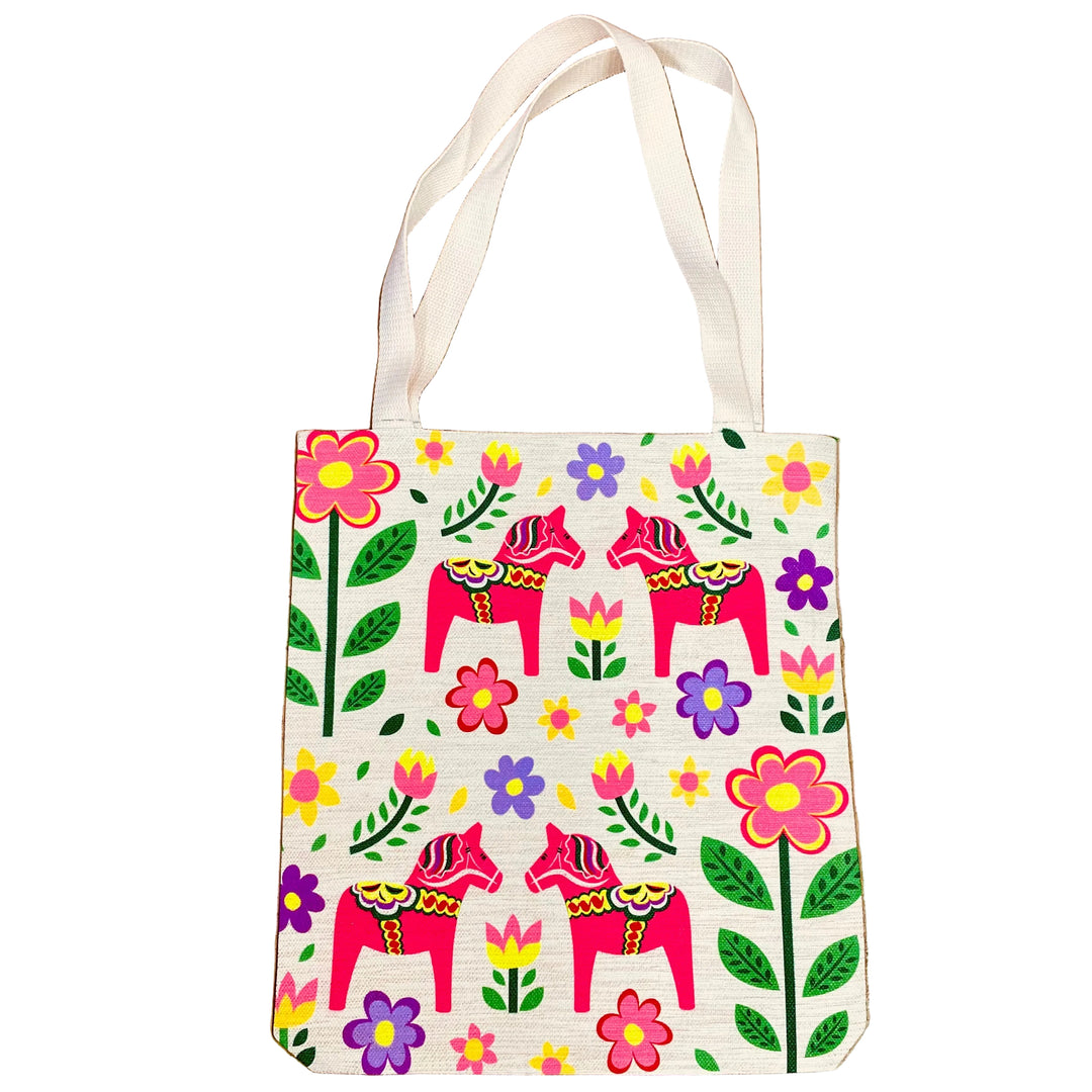 Linen look Tote bag Dala Horses & Flowers