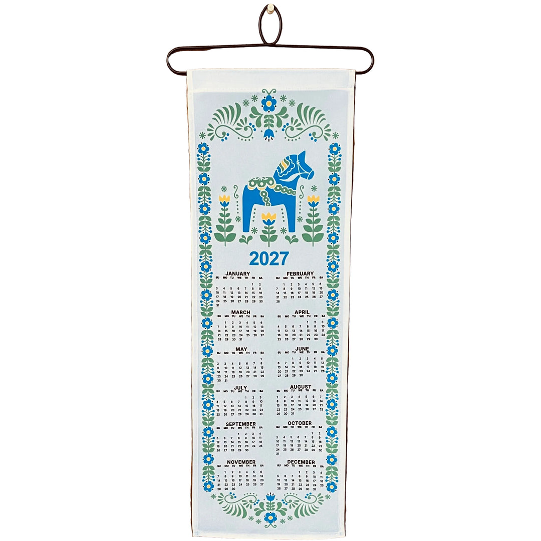 2027 Blue Dala horse Fabric Wall Hanging Calendar