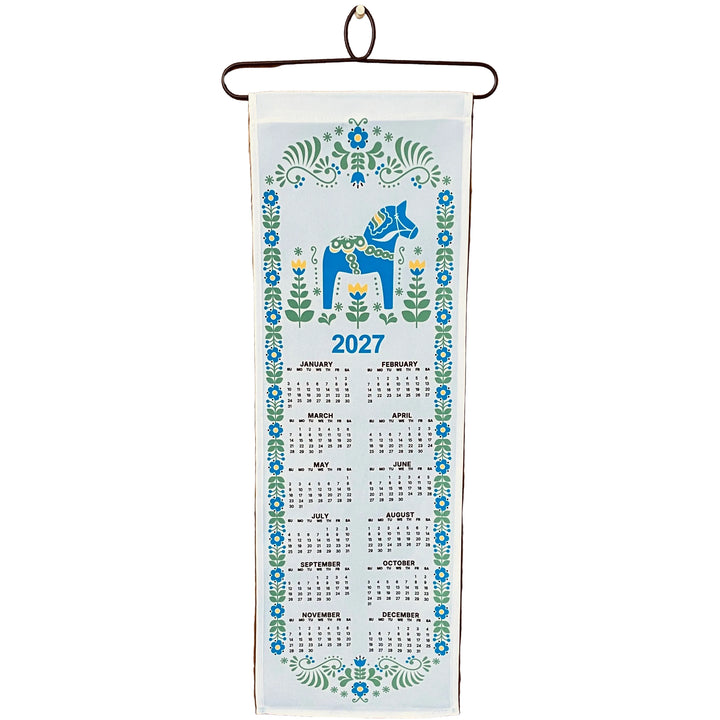 2027 Blue Dala horse Fabric Wall Hanging Calendar