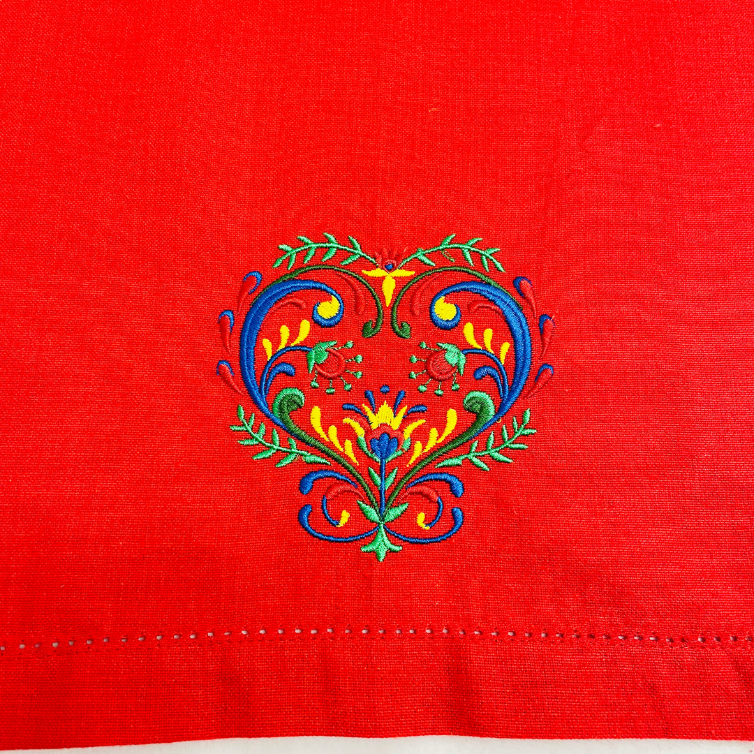 Folk Art Heart Embroidered on 36" Runner