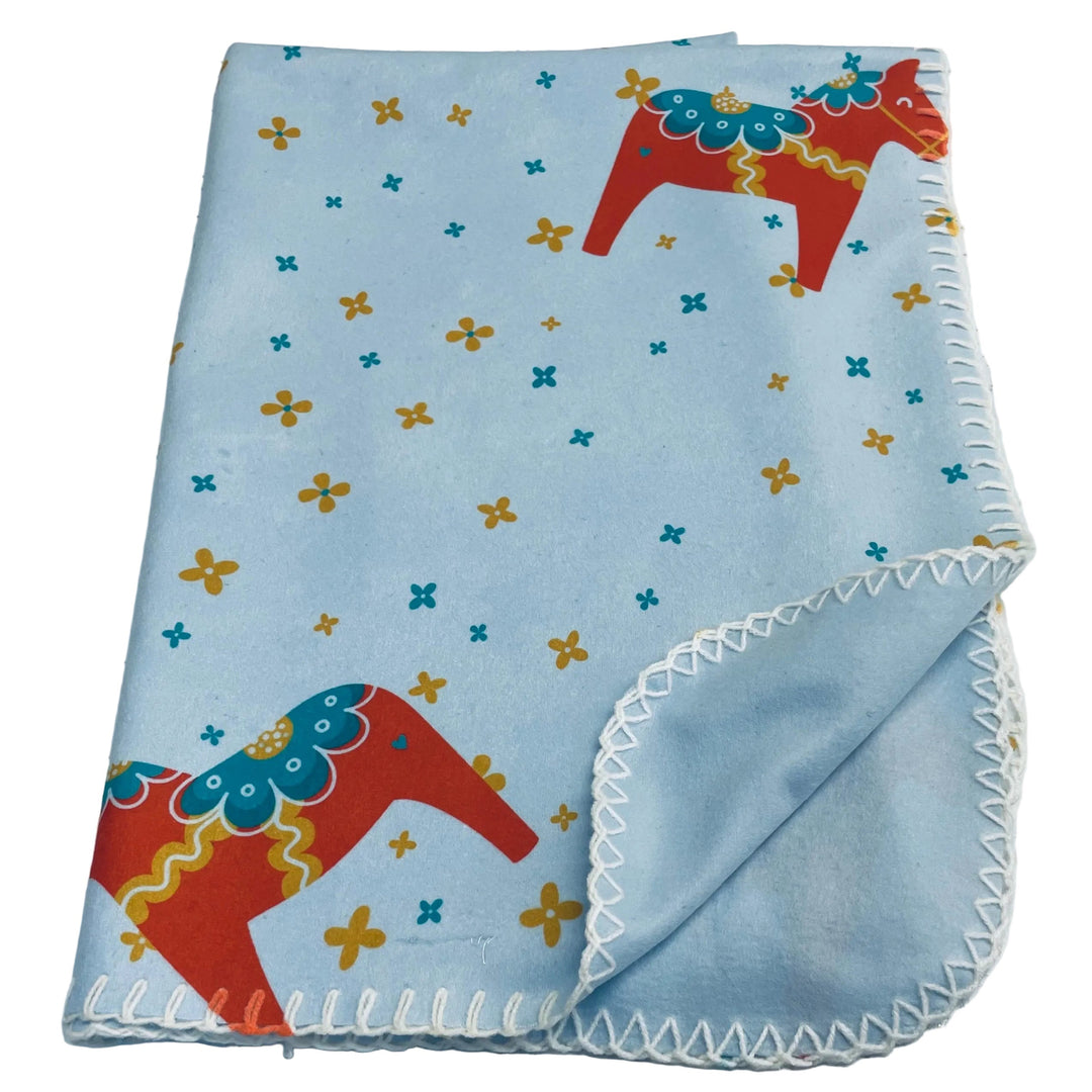 SALE Fleece Baby Blanket - Dala horses