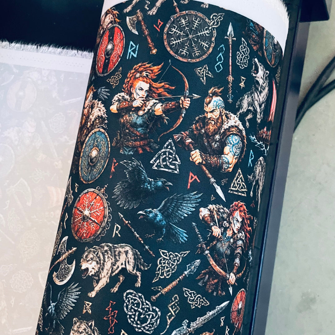 Fabric Viking Man and Woman Archer with Wolves