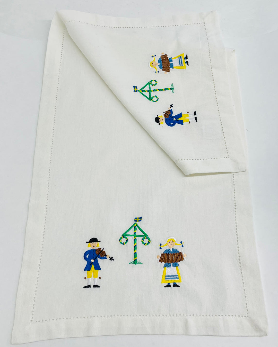 Midsummer Maypole Embroidered  on White 36" Runner