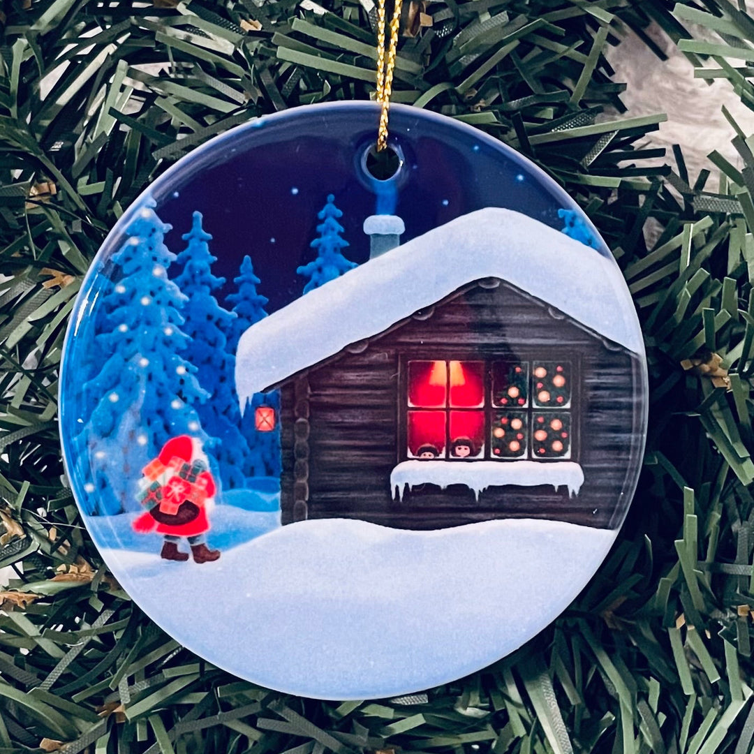 Ceramic Ornament, Eva Melhuish, Tomte at cabin