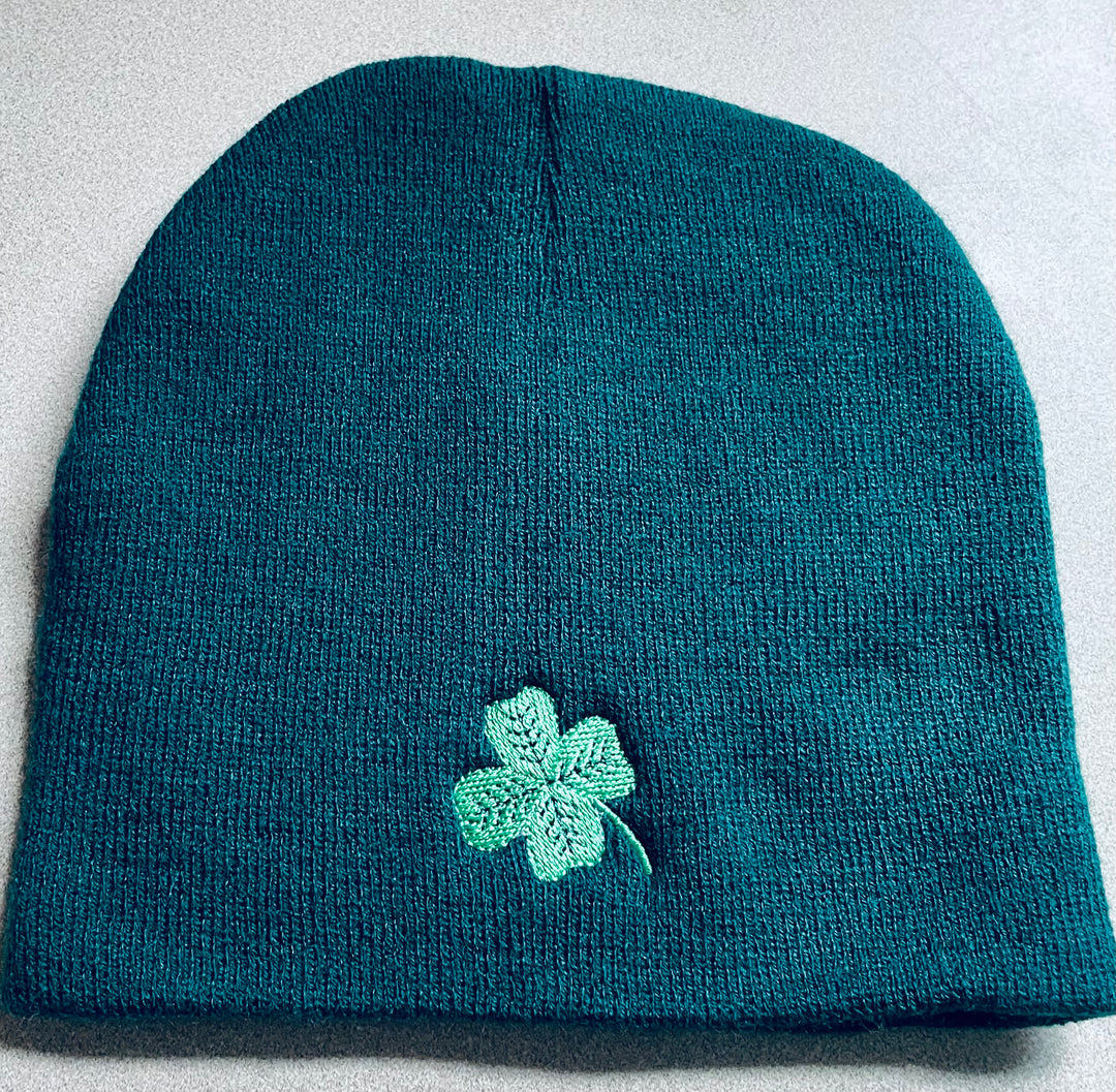 Knit beanie hat - Shamrock on Green