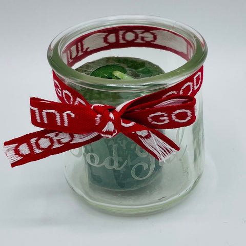 God Jul Glass Votive with Swedish Ribbon