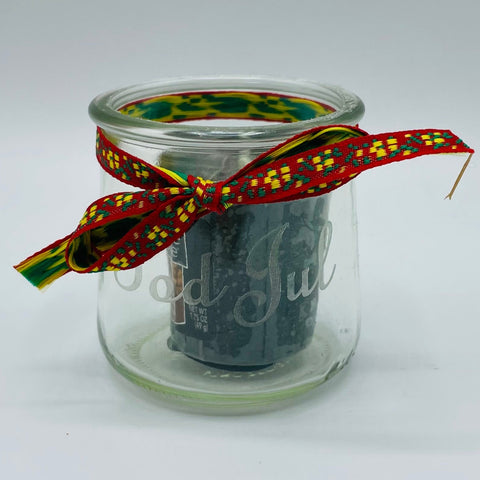 God Jul Glass Votive with Swedish Ribbon
