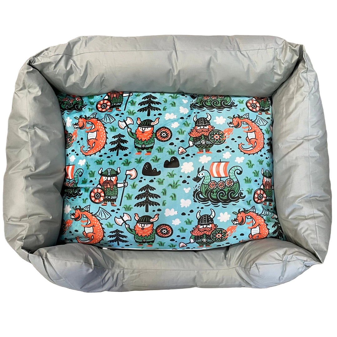 Oxford Cloth Padded Pet Bed with Vikings & Dragons