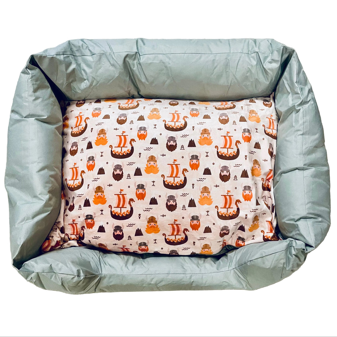 Oxford Cloth Padded Pet Bed with Vikings & Ships