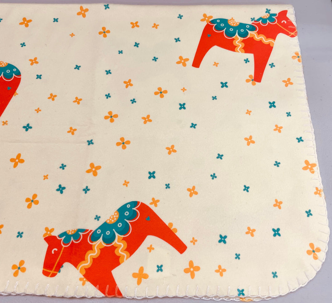 SALE Fleece Baby Blanket - Dala horses