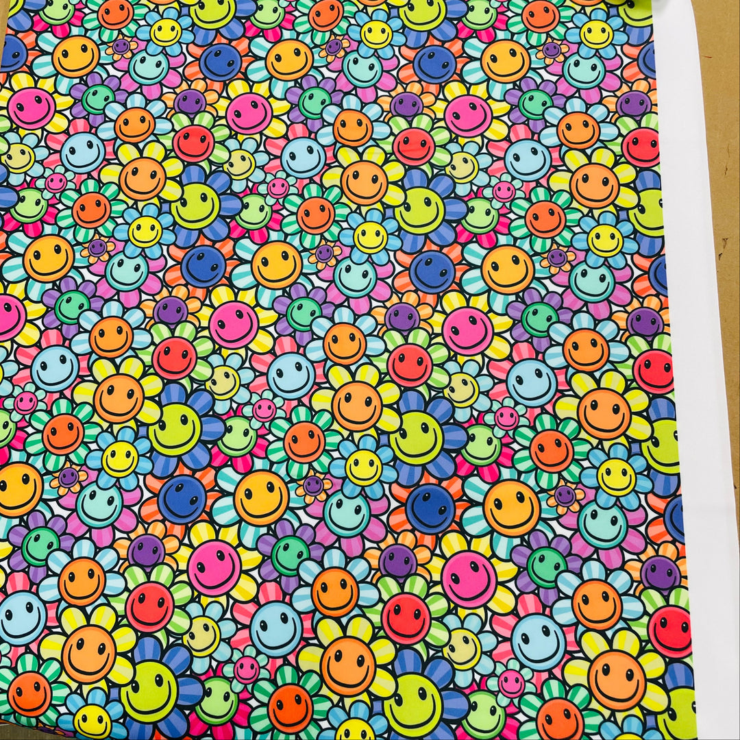 $5.00 SALE Fabric 36" Smiley Face Flowers