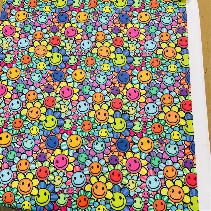 $5.00 SALE Fabric 36" Smiley Face Flowers