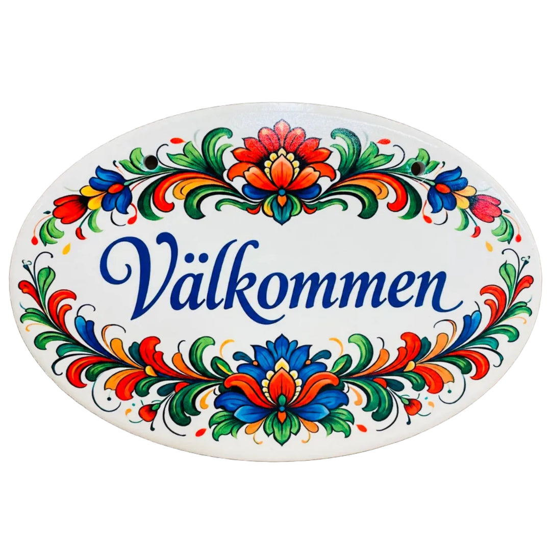 Oval Ceramic Sign - Rosemaling Välkommen
